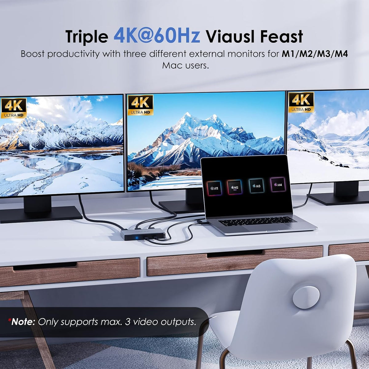 WAVLINK Adaptador USB C a triple monitor, compatible con Mac y Windows
