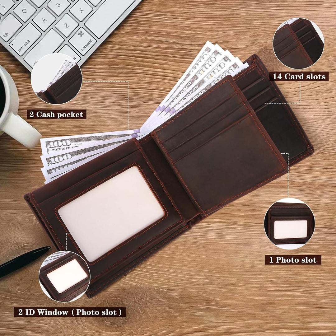 Billetera de cuero plegable para hombre, de gran capacidad, bloqueo...