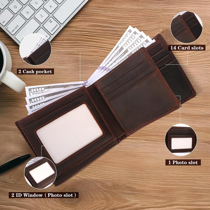 Billetera de cuero plegable para hombre, de gran capacidad, bloqueo...