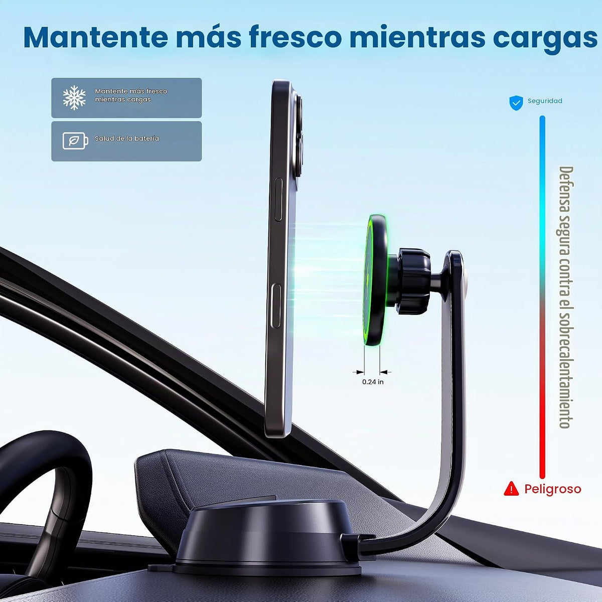 Actualización [Certificado Qi2] 15 W para cargador inalámbrico MagSafe, 2 cargas rápidas [succión segura de 90 + libras), soporte magnético para teléfono, parabrisas para iPhone 17/16/15/14/13/12 Pro Max, color negro