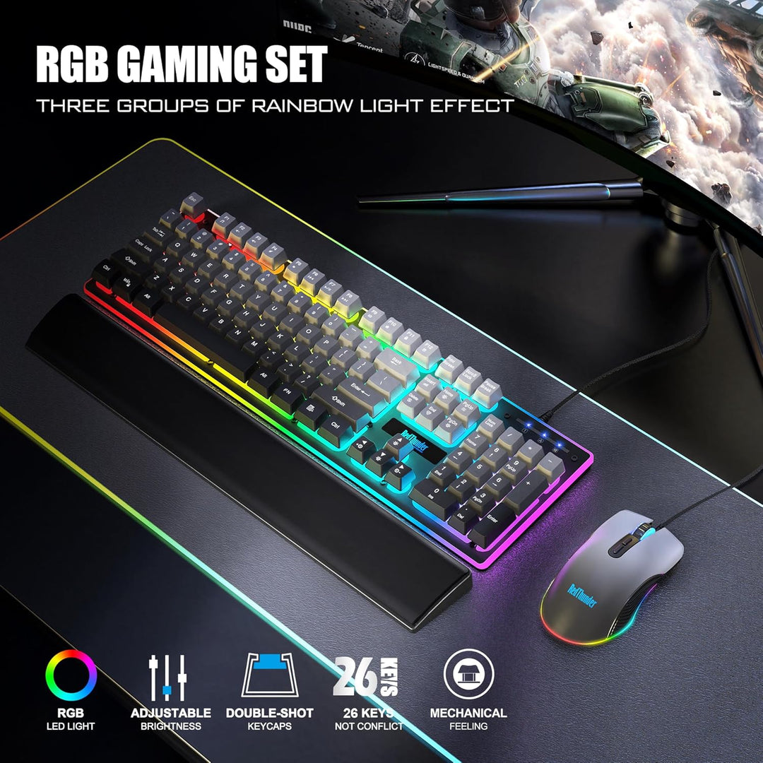 RedThunder Teclado para juegos con cable K10, combo de reposamuñeca...