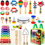 Instrumentos musicales para niños, 33 piezas, 18 tipos, instrumentos de percusión de madera, pandereta, xilófono, juguetes para niños, educación preescolar, aprendizaje temprano, juguete musical para