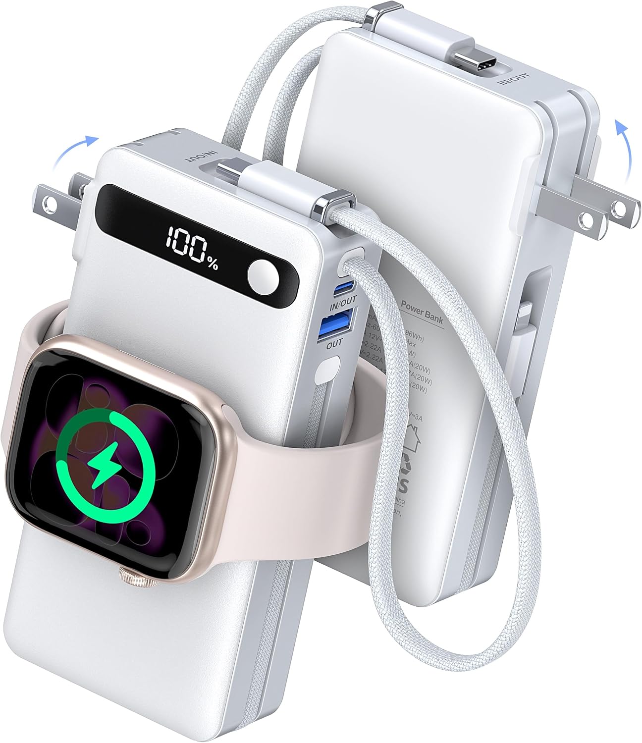 10000mAh 22.5W Power Bank Cargador portátil con cables incorporados...