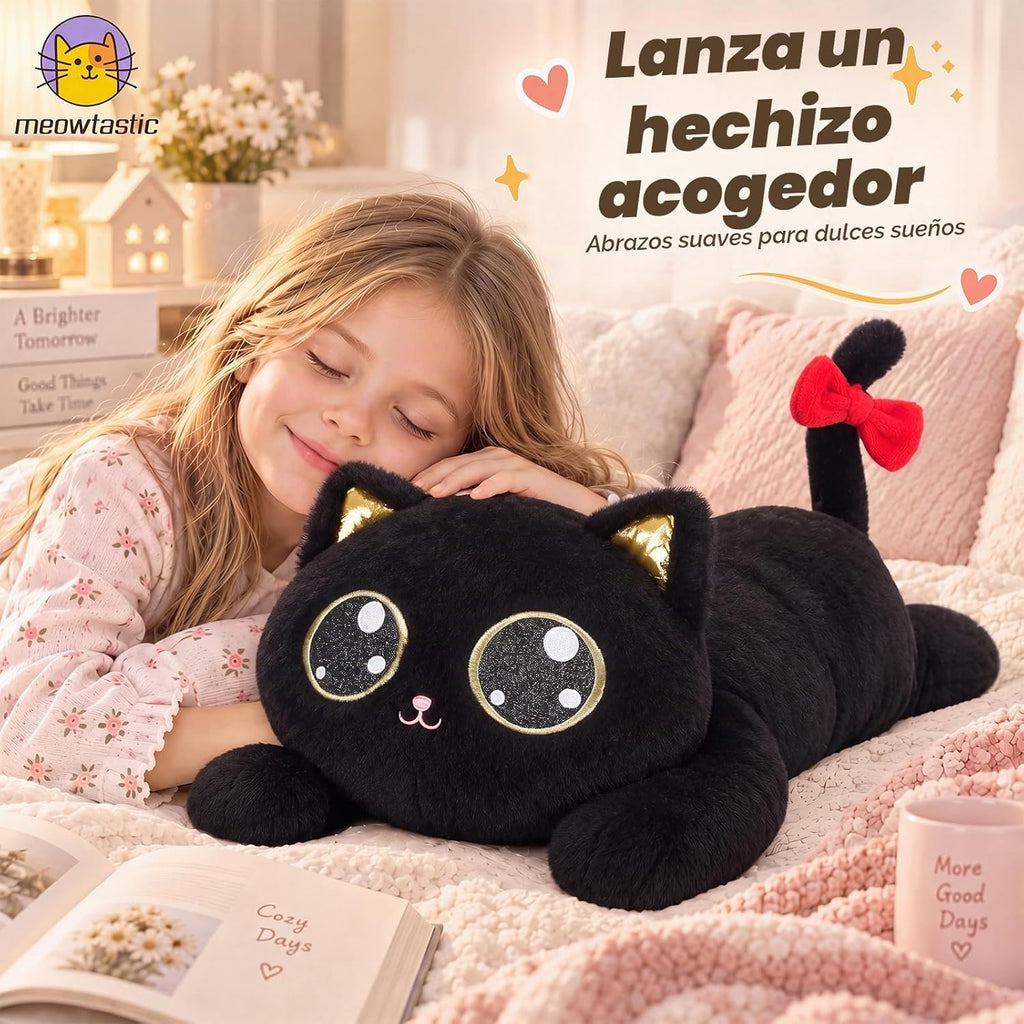 meowtastic Peluches de Gato Negro Pesados, Almohada de felpa para niños