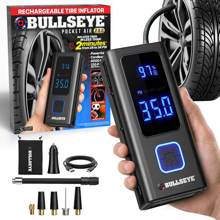 Bullseye Pro - Inflador de neumáticos portátil Pocket Air Pro, comp...