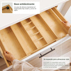 Organizador de cajones de cocina ajustable para utensilios y basura, expandible a 28 pulgadas de ancho, 9 compartimentos, 100% bambú