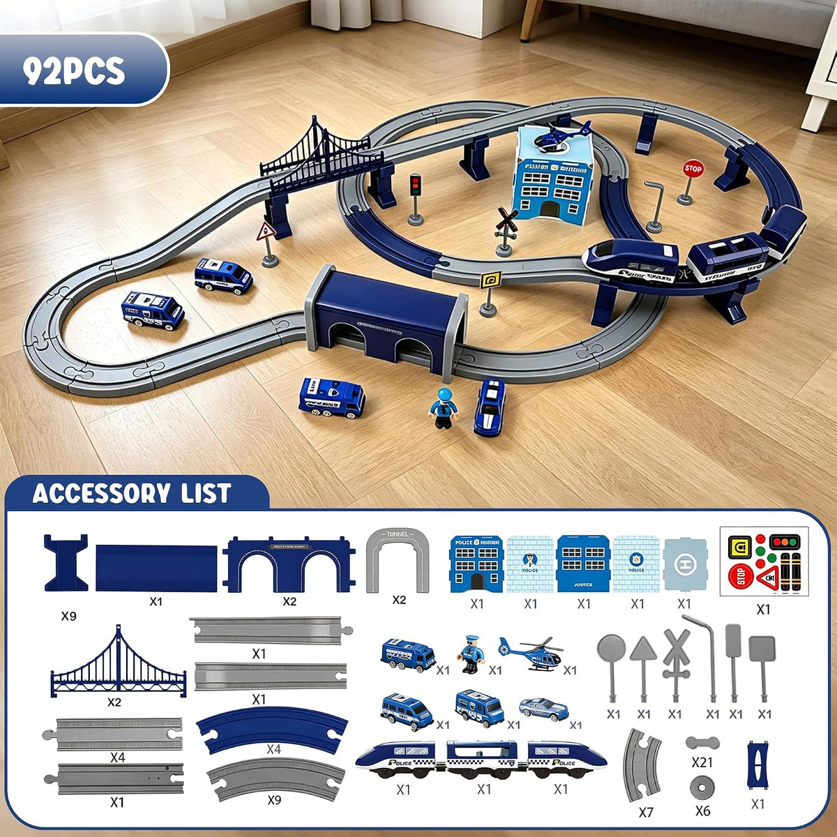 Juego de tren para niños, 92 piezas de juguetes de tren para niños