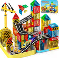 Azulejos magnéticos: juguetes de construcción, juego de viaje al aire libre con grúa magnética y automóvil para niños de 3 a 5 años, 4 a 8 a 10 años, minibloques de construcción magnéticos con grúa