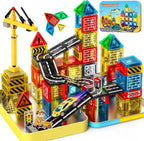 Azulejos magnéticos: juguetes de construcción, juego de viaje al aire libre con grúa magnética y automóvil para niños de 3 a 5 años, 4 a 8 a 10 años, minibloques de construcción magnéticos con grúa