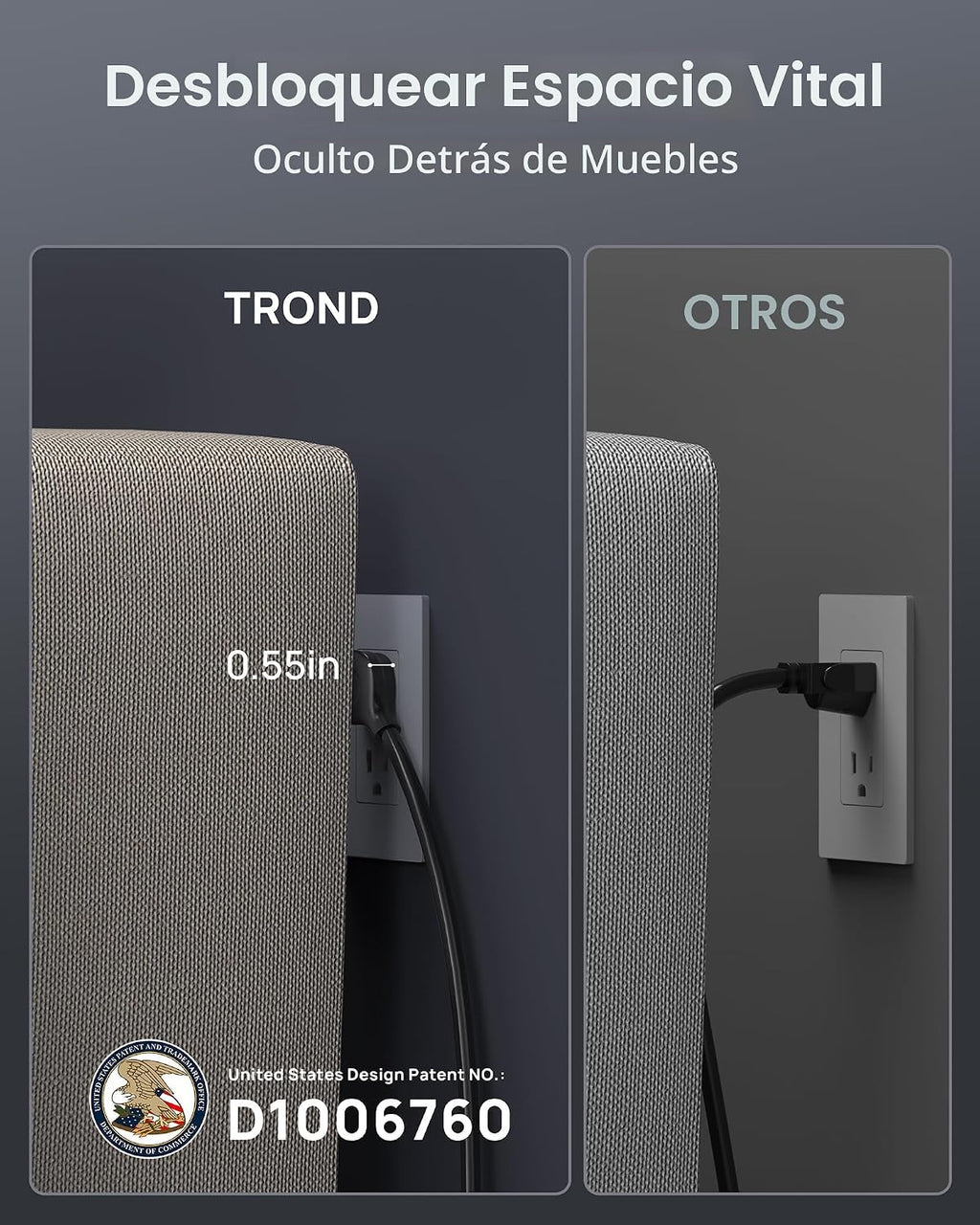 TROND Regleta de alimentación con protector de sobretensiones, 4000 julios, certificación ETL, 13 tomas de expansión ampliamente espaciadas con puertos USB C, enchufe plano de perfil bajo, montaje en