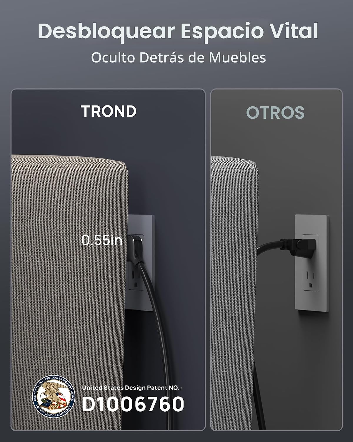 TROND Regleta de alimentación con protector de sobretensiones, 4000 julios, certificación ETL, 13 tomas de expansión ampliamente espaciadas con puertos USB C, enchufe plano de perfil bajo, montaje en