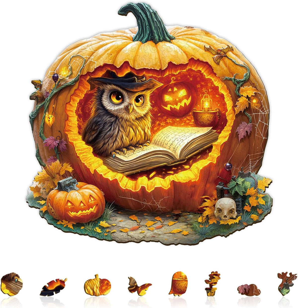 Rompecabezas de búho de calabaza de Halloween, regalos para adultos, 190 piezas de 11.4 x 11.2 pulgadas