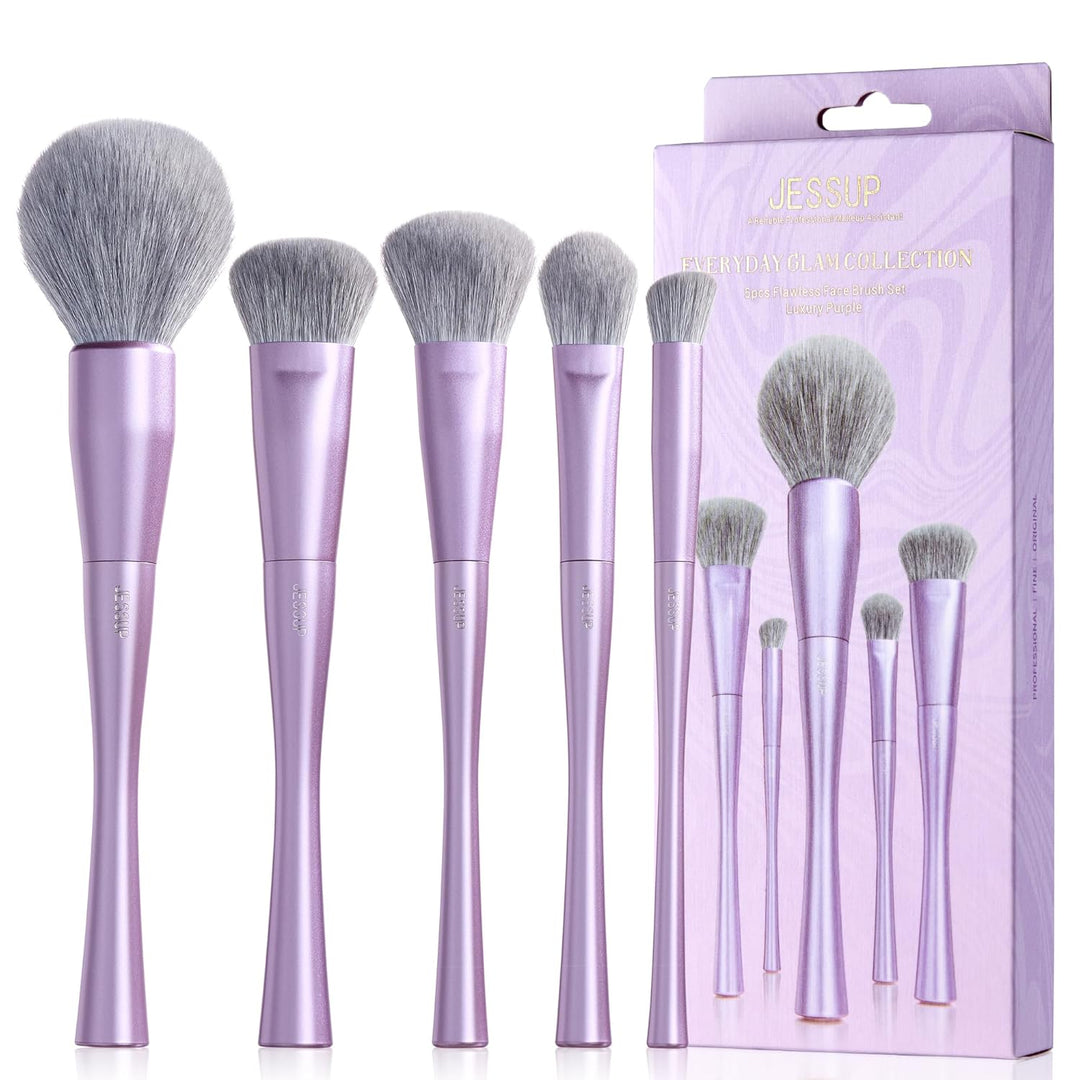 Jessup Brochas de maquillaje para la cara 5 piezas, juego de brocha...