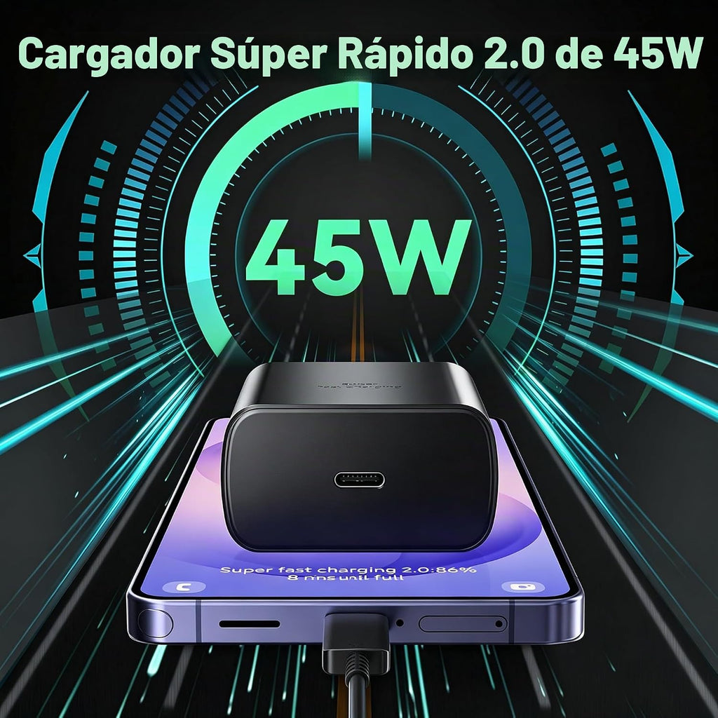 45W Super Fast USB C Android Tipo C Cargador de teléfono Cable de carga