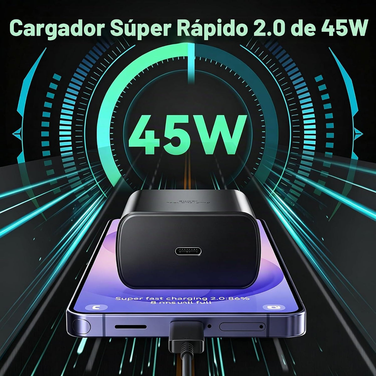 45W Super Fast USB C Android Tipo C Cargador de teléfono Cable de carga