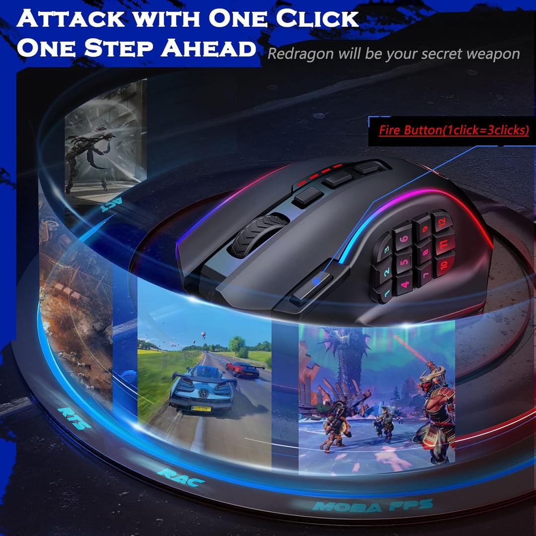 Redragon Ratón inalámbrico para juegos, ratón MMO para juegos con h...
