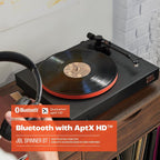 JBL Spinner BT - Bluetooth con tocadiscos AptX-HD™, componentes, portacápsula extraíble, bandeja de aluminio y transmisión por correa, cartucho de imán móvil preinstalado (negro)