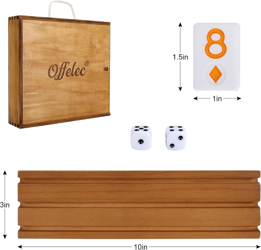 Juego de cubo Rummy con traje de póquer, juego de Rummy portátil incluye caja de madera, 4 estantes de madera, 106 fichas grandes de números, juegos de mesa clásicos para 2-4 jugadores, regalo