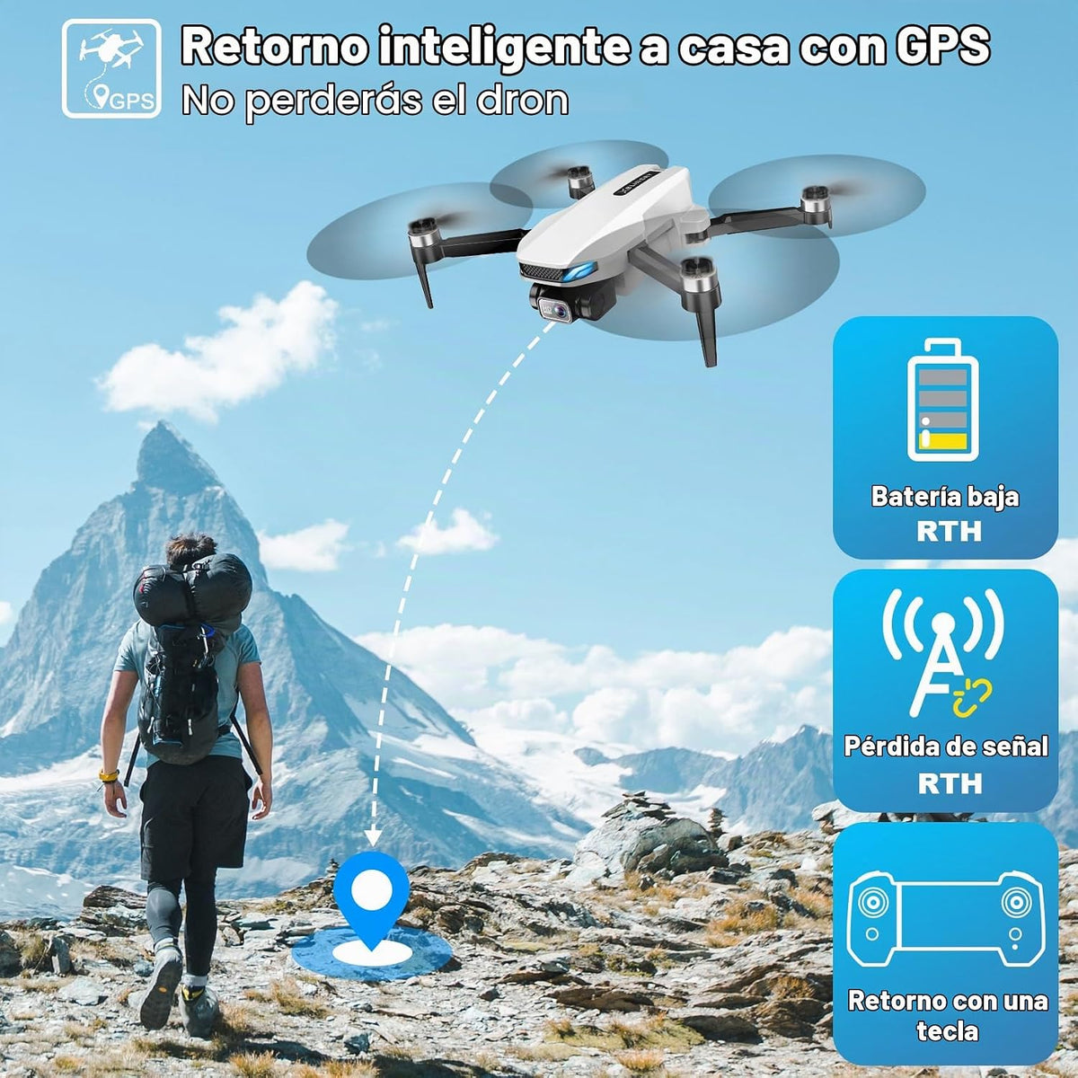 Drones con cámara para adultos 4K, dron GPS con retorno automático, sígueme, vuelo circular, vuelo de punto de referencia, flujo óptico, motor sin escobillas, transmisión 5G plegable FPV Quadcopter de