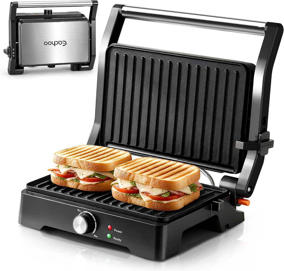 Prensa Panini con control de temperatura, parrilla eléctrica 3 en 1