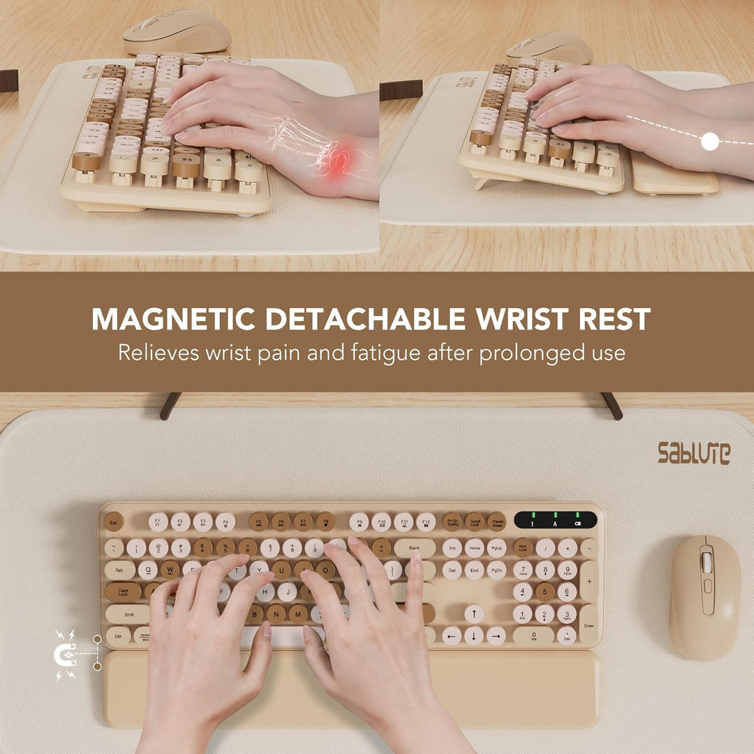 Combo de teclado y mouse inalámbricos, teclas redondas, teclado ret...