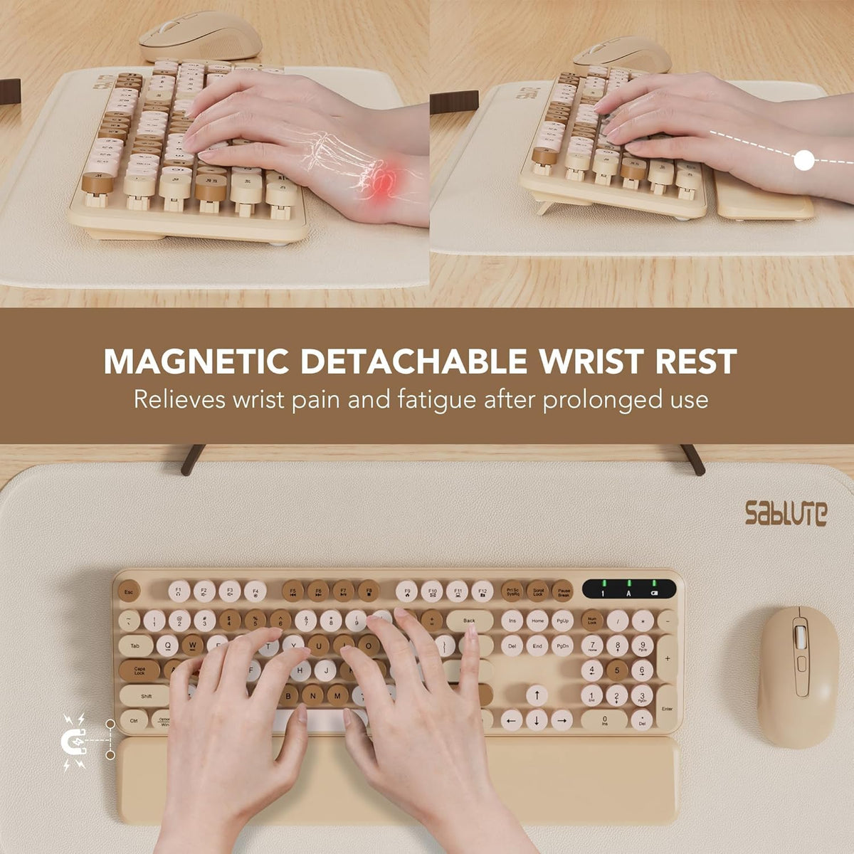 Combo de teclado y mouse inalámbricos, teclas redondas, teclado ret...