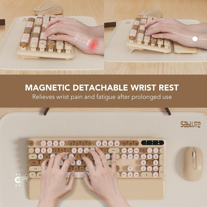 Combo de teclado y mouse inalámbricos, teclas redondas, teclado ret...