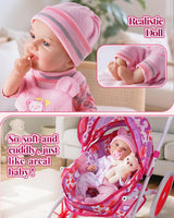 BABESIDE Cochecito de muñeca y accesorios Muñeca de bebé