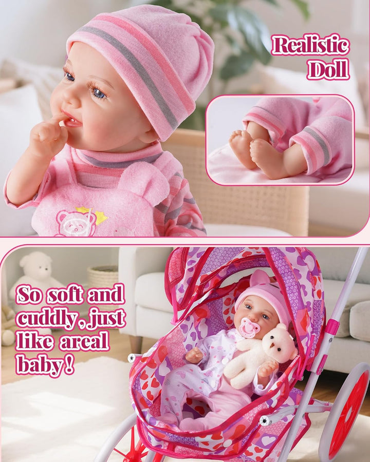 BABESIDE Cochecito de muñeca y accesorios Muñeca de bebé