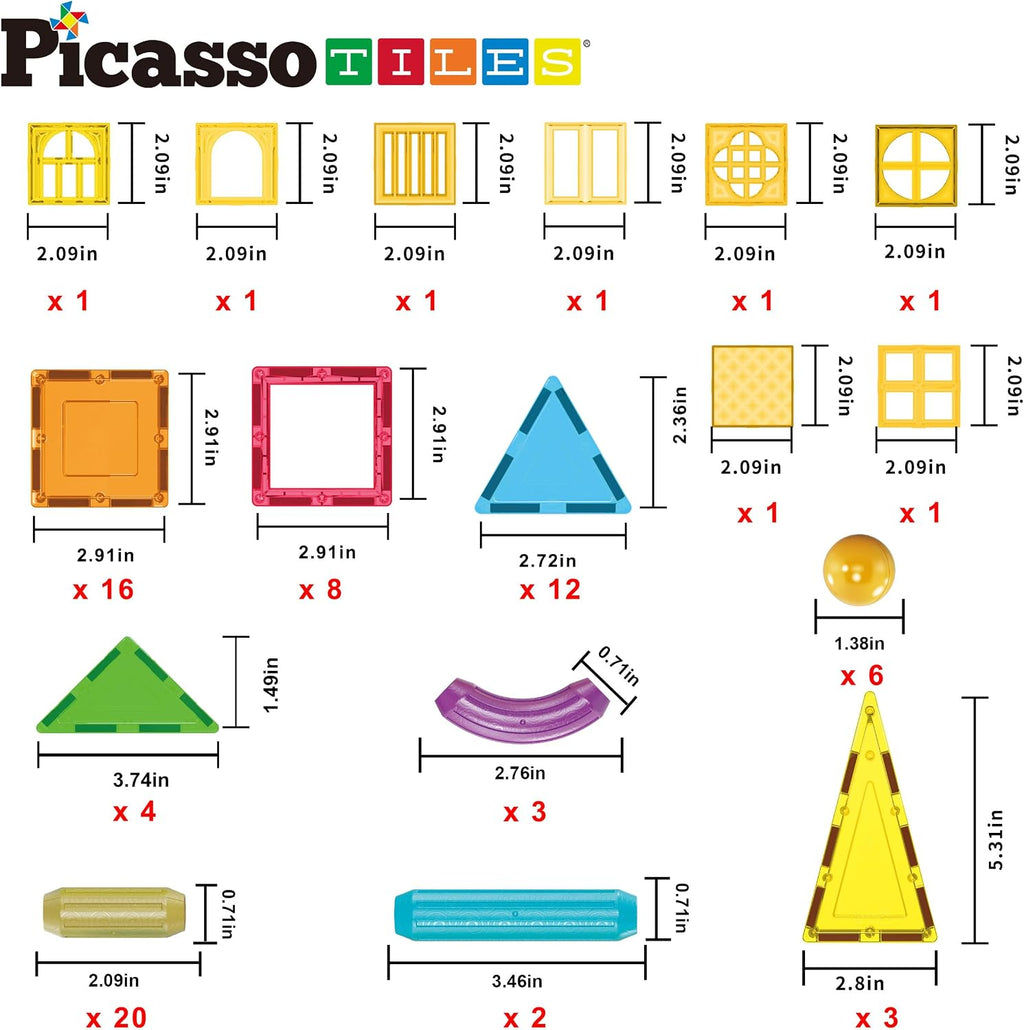 PicassoTiles 82 piezas de palos magnéticos y azulejos magnéticos de construcción de bloques de construcción para niños pequeños, bolas magnéticas de juguete de aprendizaje STEM y más de 3 años para niños y niñas de educación temprana