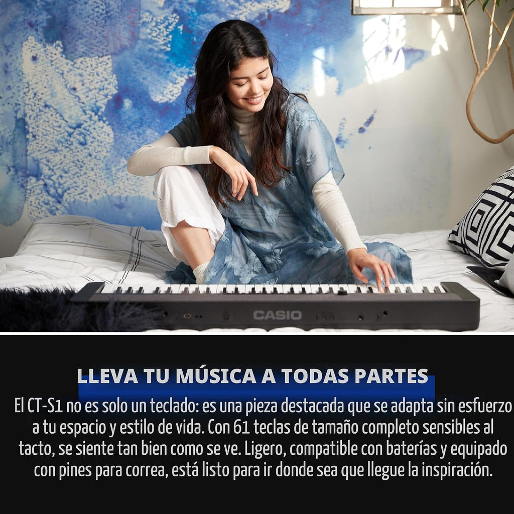 Casio Casiotone CT-S1 – Teclado retro sensible al tacto de 61 teclas | Diseño elegante y portátil para principiantes a profesionales | Piano de cola estéreo + 60 tonos AiX | Conectividad USB-MIDI |