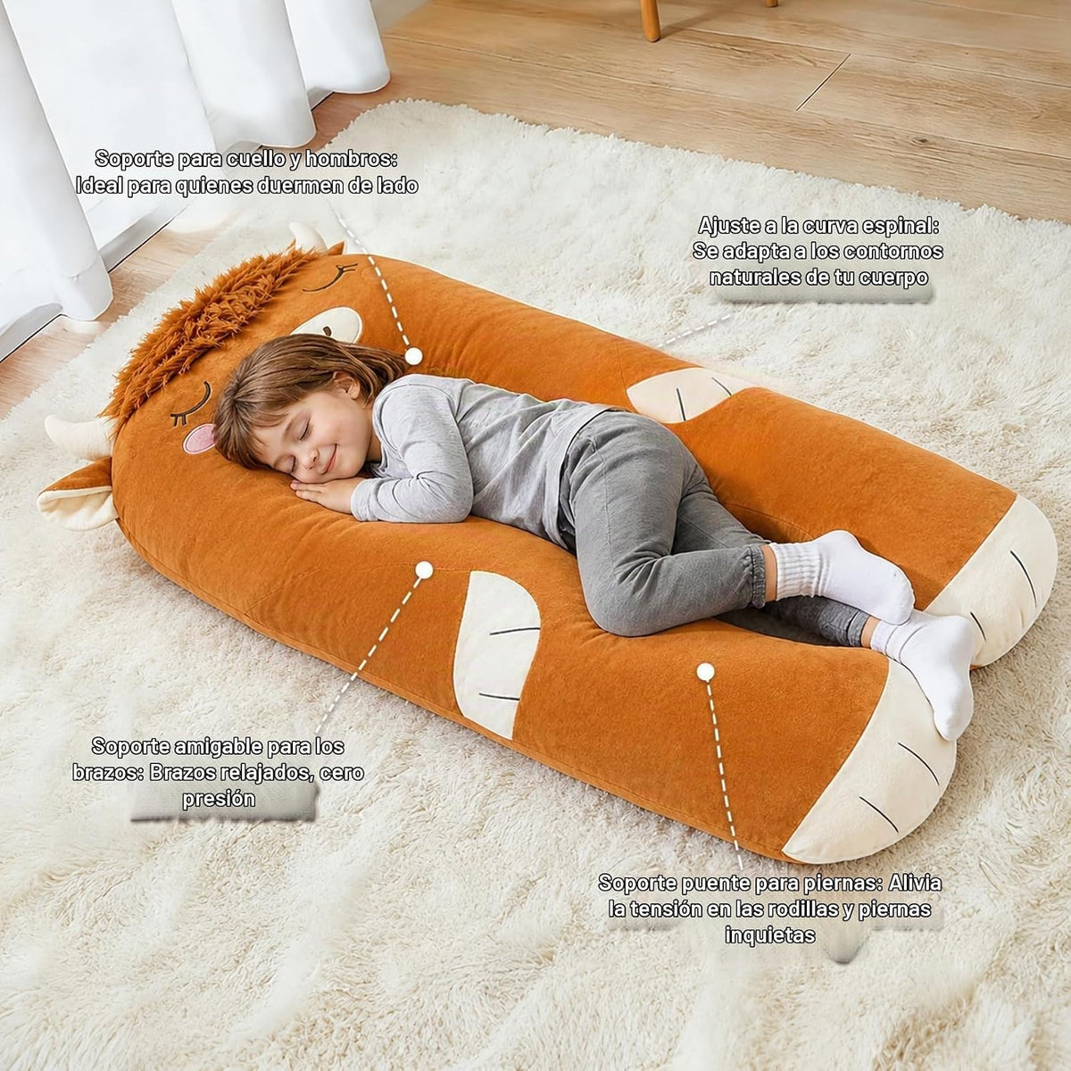 Almohadas largas de felpa en forma de U de 47 x 23 pulgadas para niños, almohada suave y grande para dormir, funda lavable, regalo para niños y niñas