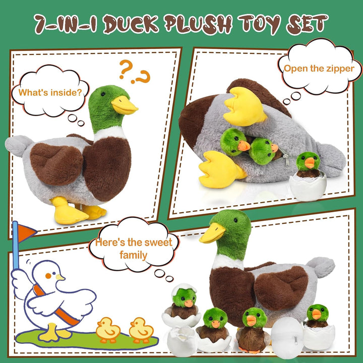 XYHQYB Peluche de pato real 7 en 1, 12 pulgadas con cremallera, pat...