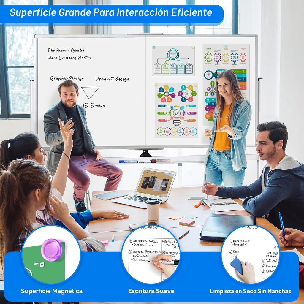 maxtek Pizarra blanca rodante, 183x102 grande de doble cara de borrado en seco con ruedas, pizarra blanca magnética gigante de pie para oficina, escuela, oficina en casa, educación en el hogar (183 x