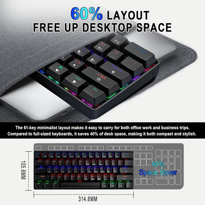 Taramico Teclado 60% para juegos, teclado mecánico RGB con cable ne...