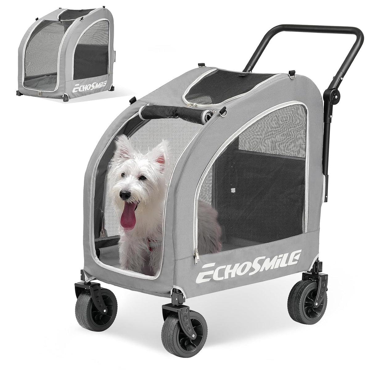 EchoSmile Cochecito para mascotas de 4 ruedas para perros y gatos, hasta