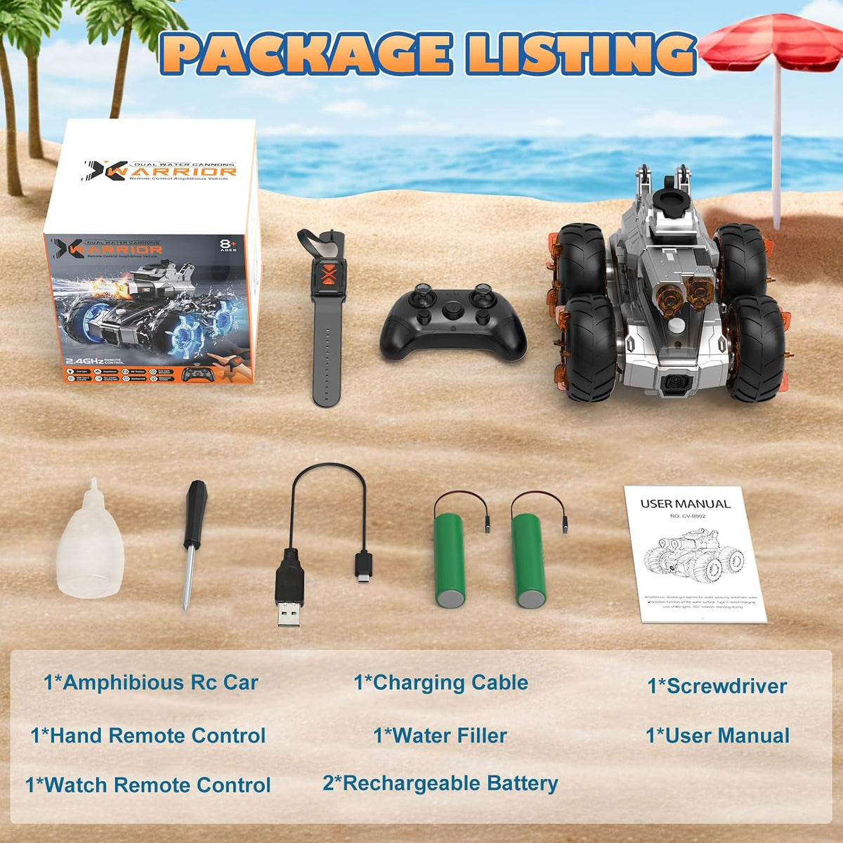 Auto RC anfibio con pistola de agua, juguetes de piscina de agua de verano, vehículo de acrobacias a control remoto impermeable para niños a partir de 8 años, con detección de gestos, autos de