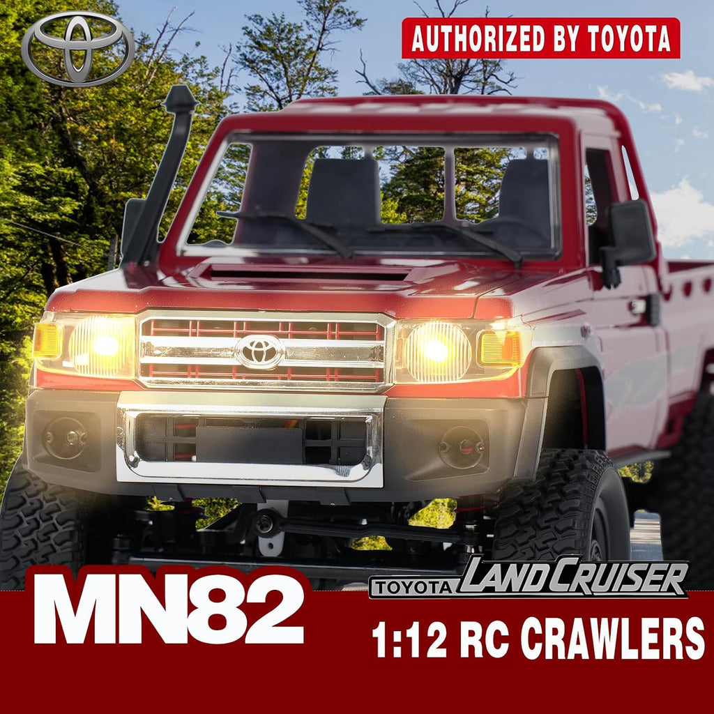 MN-82 RC Rock Crawler Coche Camioneta Toyota Escala 1/12, Camión de Control Remoto Todoterreno 4WD 2.4GHz, Modos de 2 Velocidades, 2×1200mAh Baterías, Oruga Todo Terreno para Adultos Niños Interior