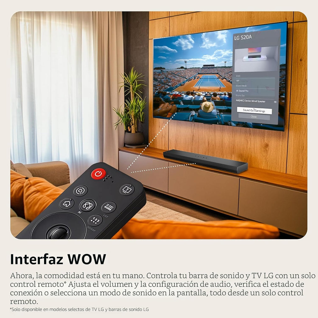 LG S60T 3.1 ch. Barra de sonido con subwoofer inalámbrico, Dolby Audio, Sinergia de TV, interfaz Wow, sonido AI Pro - Negro