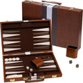 Juego de mesa de backgammon, estuche tipo cuero de lujo, interior de fieltro, marrón, juego clásico de backgammon, juego de mesa popular, juegos de mesa (mediano (15"))