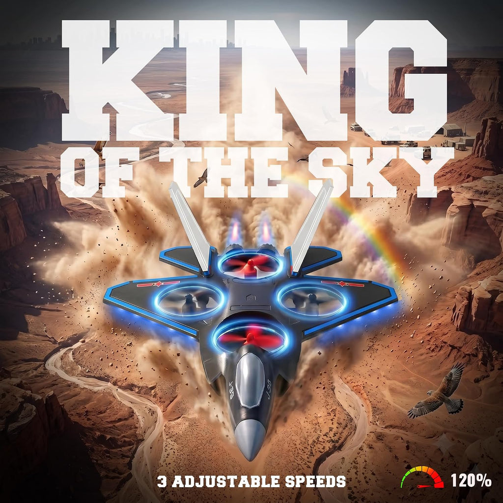 BEZGAR Avión Fighter Jet RC Juguete con luces LED y giro de 360°, azul