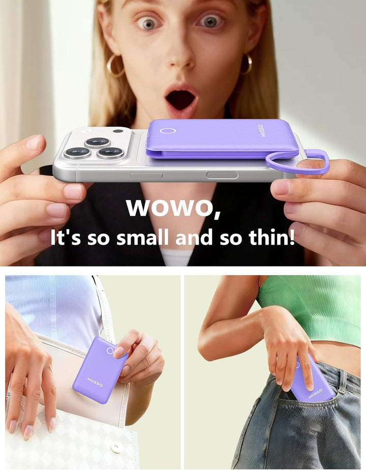 miisso Cargador Portátil Mini de 10000mAh con Cable Integrado, Powe...