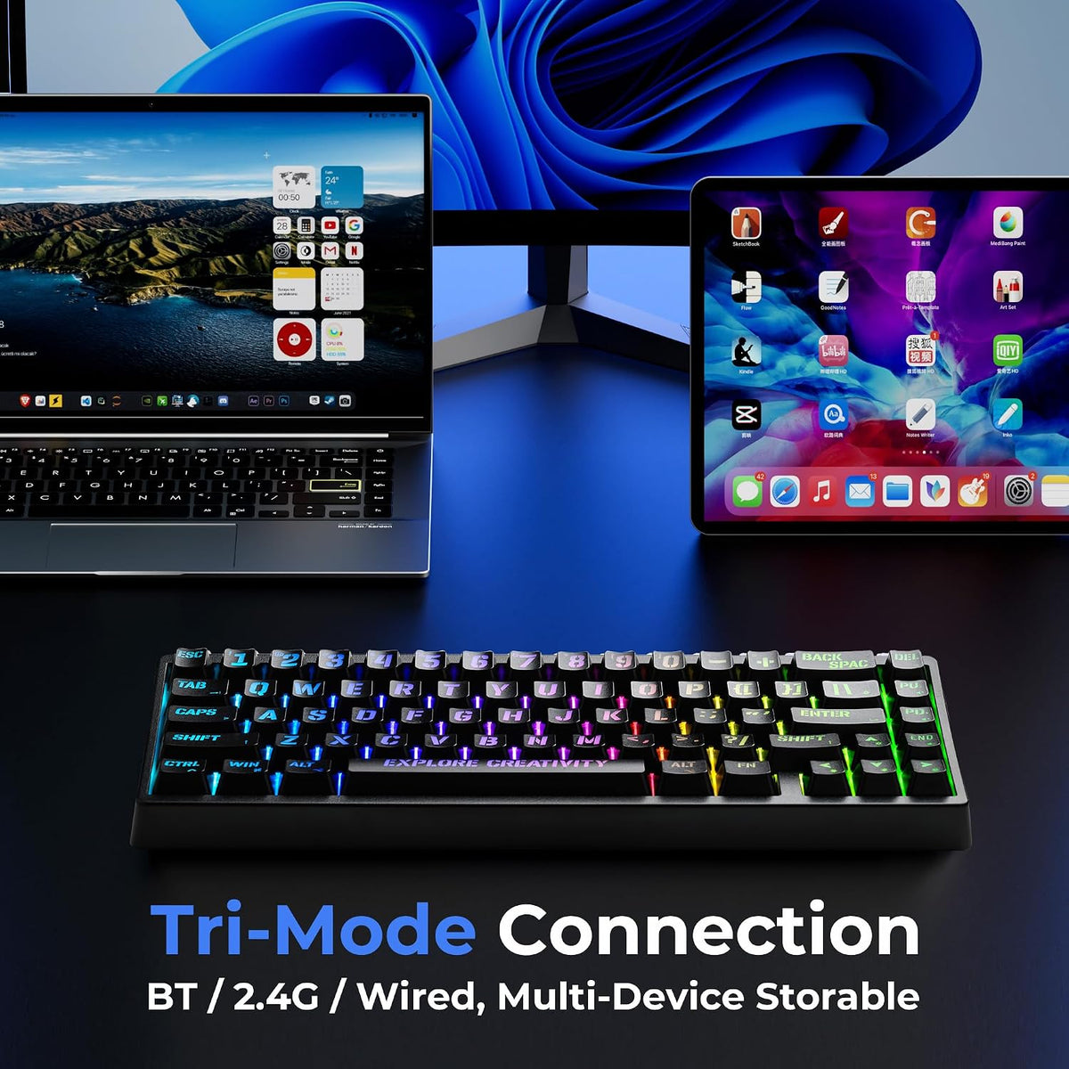 x XVX M67 Teclado inalámbrico 60% por ciento, teclado topográfico Q...