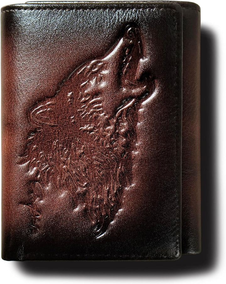 Cartera trifold para hombre de skneephate, carteras de lobo para ho...