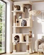 Globlazer Árbol de Gato de Rincón de 66 Pulgadas, Torre de Escalada de Varios Niveles para Gatos de Interior, Condominios para Gatitos, Torre de Rascado para Gatos con Plataforma Grande, 3 Cuevas para