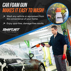 SwiftJet Pistola de espuma para lavado de autos + guante de lavado de microfibra, cañón de espuma que funciona con cualquier jabón, rociador de espuma para manguera de jardín, kit de lavado de autos, accesorios de automóvil (pistola de espuma naranja con