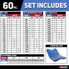 NEIKO 10083A Juego de llaves de vaso Torx Master y enchufe Torx externo, acero S2 y CrV, kit completo de salida de torque suprema, 60 piezas