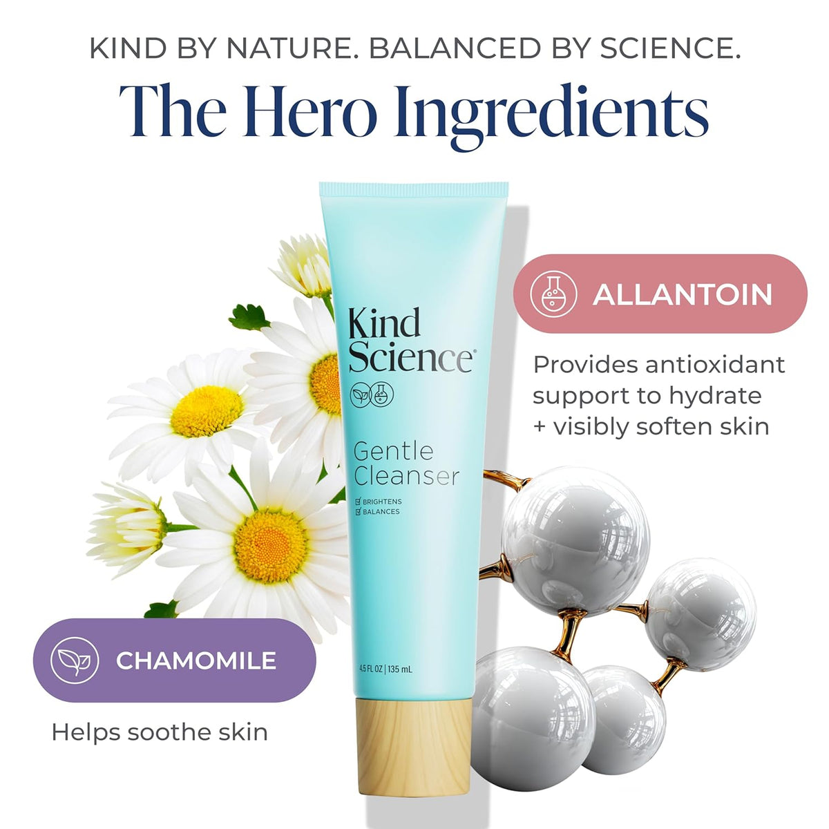 Kind Science Limpiador facial suave, lavado facial para mujeres y r...