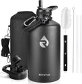 RAYMYLO Botella de agua de un galón de acero inoxidable con aislamiento al vacío de triple pared (fría por 48 horas), a prueba de fugas, sin BPA, con cuerda de paracaídas, tapa con boquilla y popote