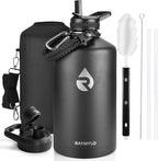 RAYMYLO Botella de agua de un galón de acero inoxidable con aislamiento al vacío de triple pared (fría por 48 horas), a prueba de fugas, sin BPA, con cuerda de paracaídas, tapa con boquilla y popote